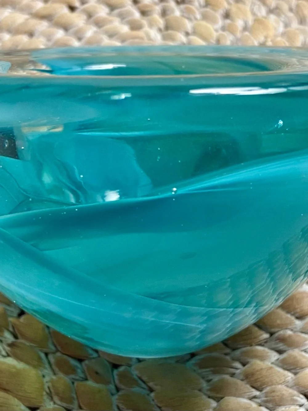Vintage Kosta Boda Glass Atoll Anna Ehrner Aqua Green Swirl Votive Candle Holder